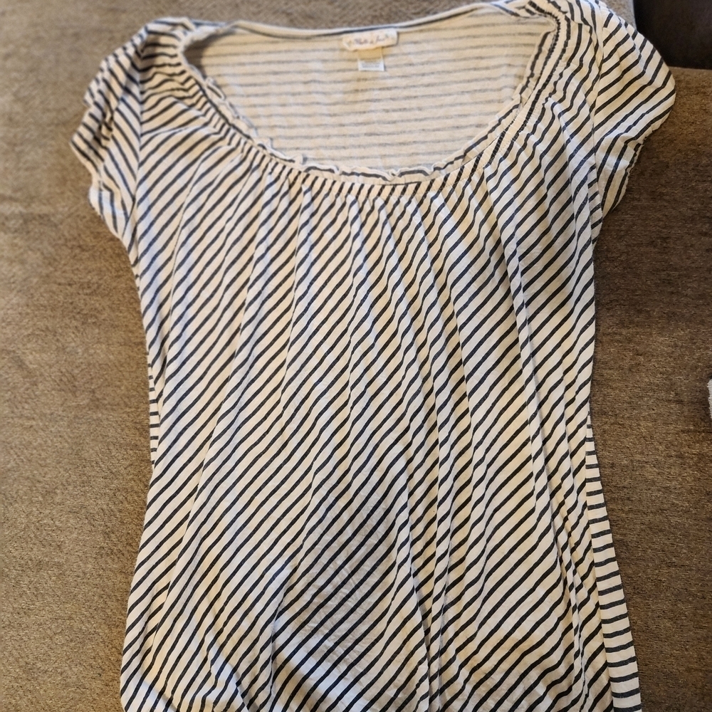 Belle Du Jour Black and White Striped Blouse